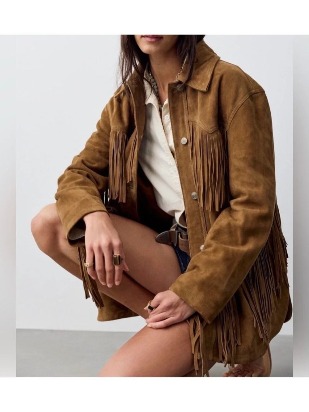 Free People Fringe Out Suede Jacket Festival Country Western Hippie Womens XS